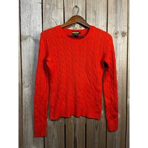 Ralph Lauren Rugby Orange Cable Knit Sweater Cashmere Lambswool Blend Womens M